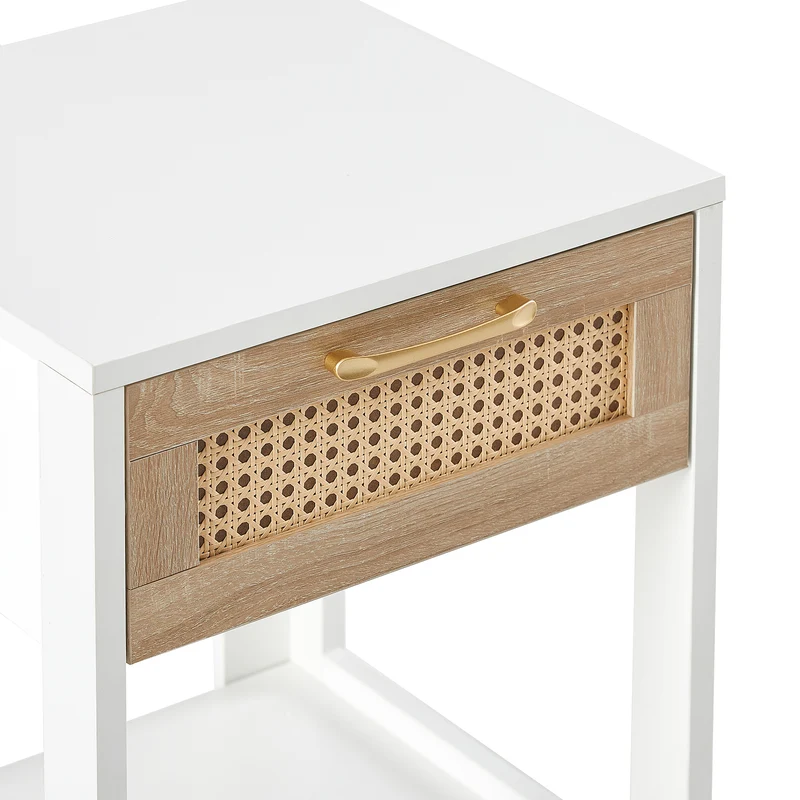 Table de chevet blanche tiroir en rotin 40x40x55cm FLARETERRA