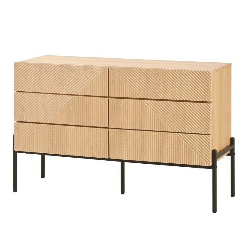 Buffet effet bois naturel géométrique 3D, 6 tiroirs 115,5x38x75cm CASCADEDYNE