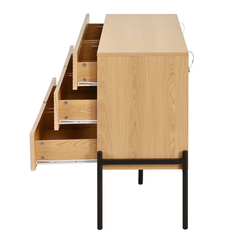 Buffet effet bois naturel géométrique 3D, 6 tiroirs 115,5x38x75cm CASCADEDYNE