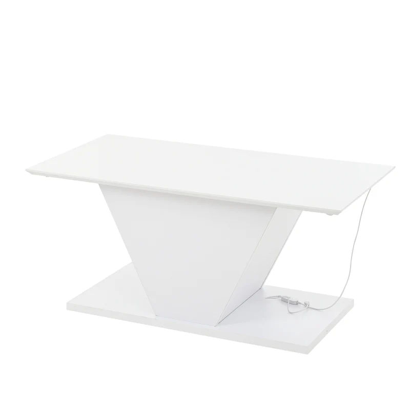 Table basse blanche brillante forme V avec éclairage LED100x50cm OVERWINTER
