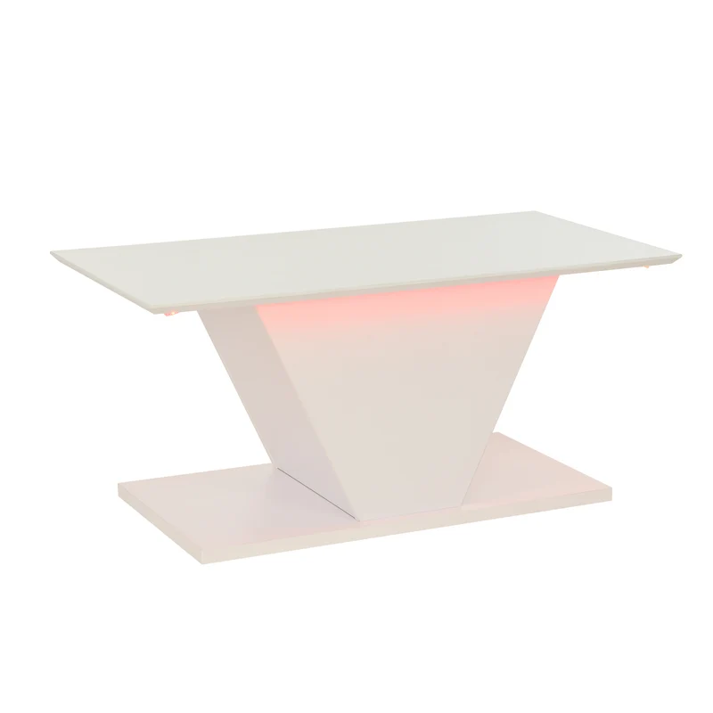 Table basse blanche brillante forme V avec éclairage LED100x50cm OVERWINTER