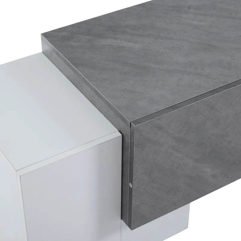 Meuble TV moderne blanc & gris étagère en verre avec éclairage LED GRIGVEK