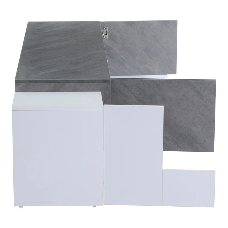 Meuble TV moderne blanc & gris étagère en verre avec éclairage LED GRIGVEK
