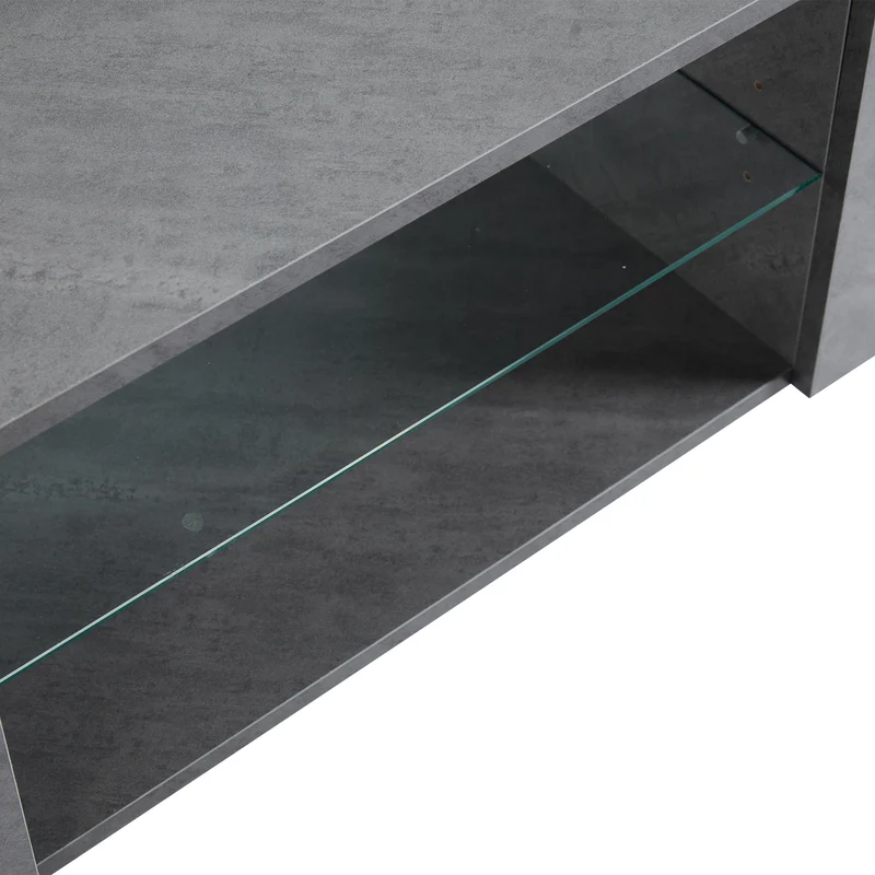 Meuble TV moderne blanc & gris étagère en verre avec éclairage LED GRIGVEK
