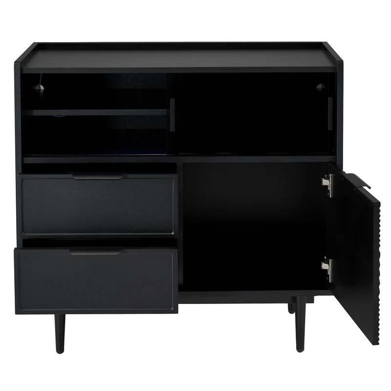 Buffet noir motifs géométriques avec éclairage LED 80*35cm QHELQADS