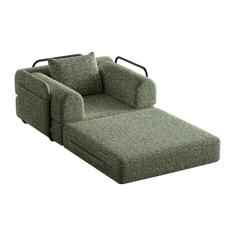 Fauteuil-lit modulable convertible 2-en-1 en chenille vert avec accoudoir MERIDIANAERO