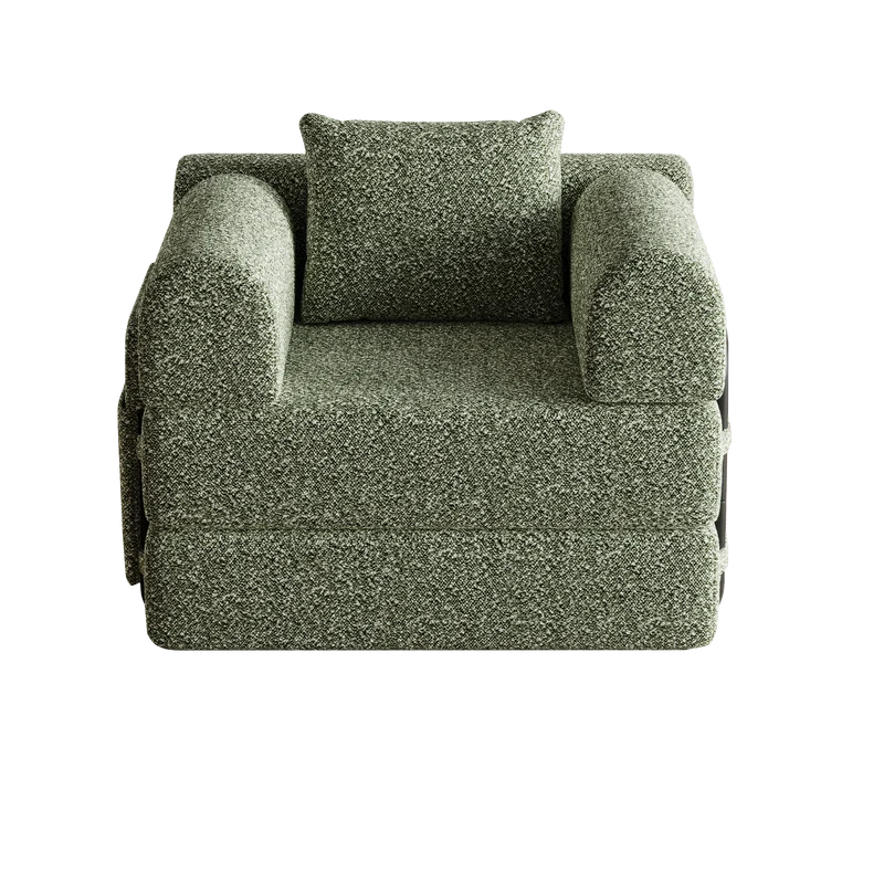 Fauteuil-lit modulable convertible 2-en-1 en chenille vert avec accoudoir MERIDIANAERO