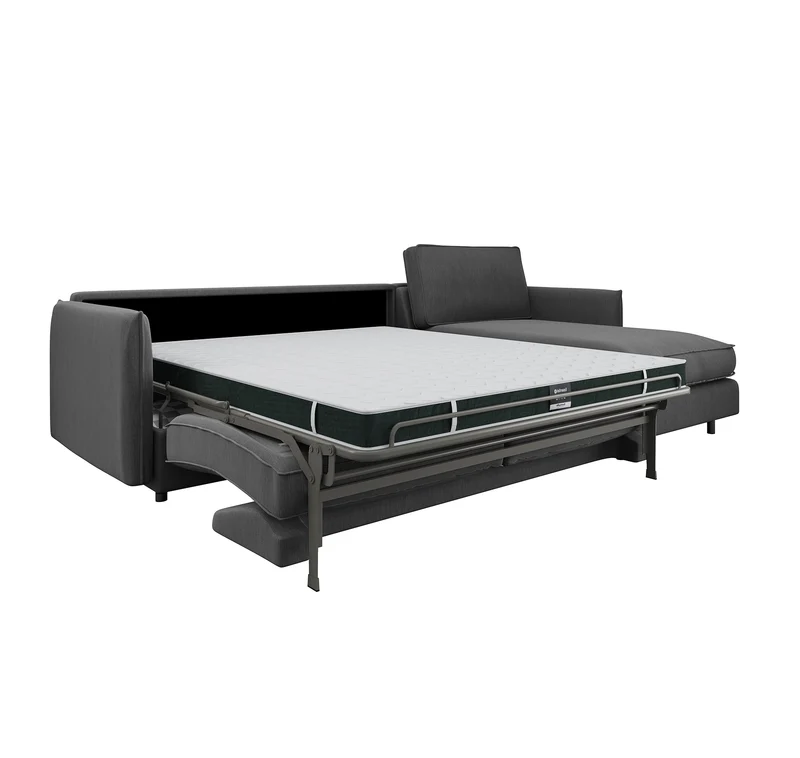 Canapé d'angle droit convertible express ISAKA Tissu tramé - Matelas Dunlopillo 140cm