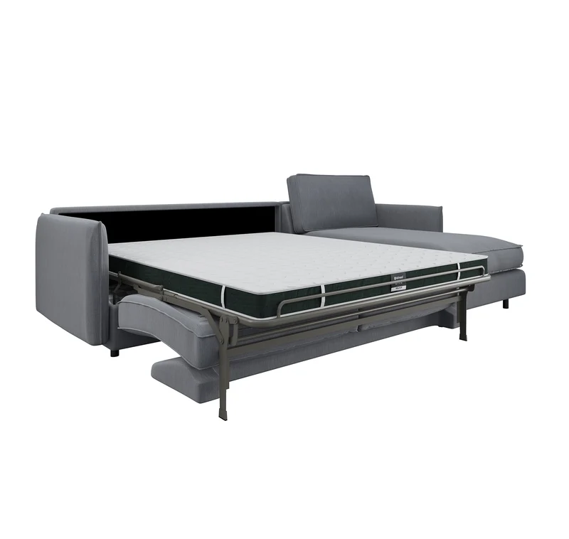 Canapé d'angle droit convertible express ISAKA Tissu tramé - Matelas Dunlopillo 140cm