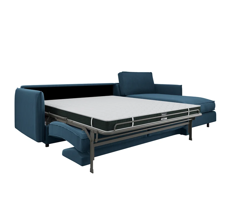 Canapé d'angle droit convertible express ISAKA Tissu tramé - Matelas Dunlopillo 140cm