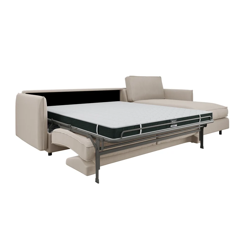 Canapé d'angle droit convertible express ISAKA Tissu tramé - Matelas Dunlopillo 140cm
