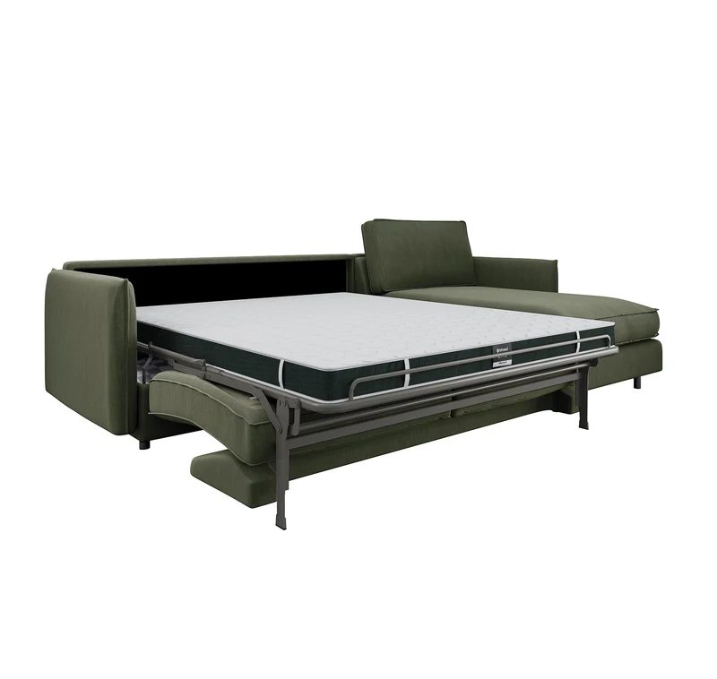 Canapé d'angle droit convertible express ISAKA Tissu tramé - Matelas Dunlopillo 140cm