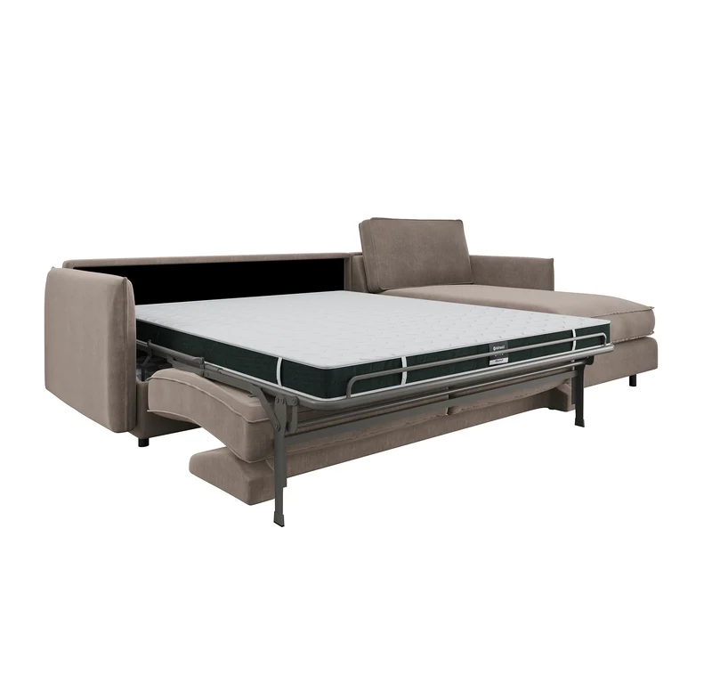 Canapé d'angle droit convertible express ISAKA Velours - Matelas Dunlopillo 140cm