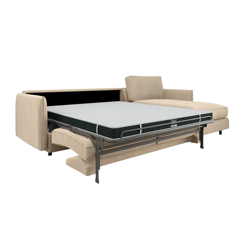 Canapé d'angle droit convertible express ISAKA Velours - Matelas Dunlopillo 140cm