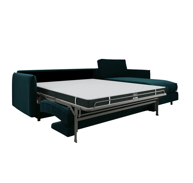 Canapé d'angle droit convertible express ISAKA Velours - Matelas Dunlopillo 140cm