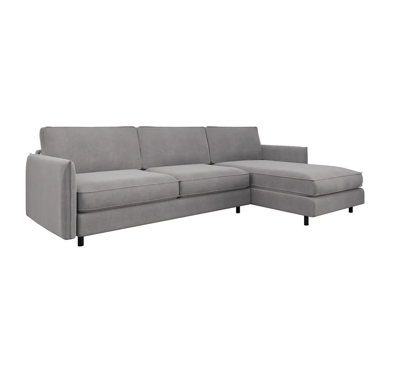 Canapé d'angle droit convertible express ISAKA Velours - Matelas Dunlopillo 140cm