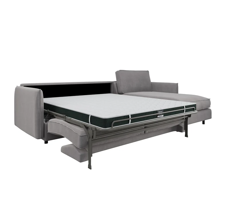 Canapé d'angle droit convertible express ISAKA Velours - Matelas Dunlopillo 140cm