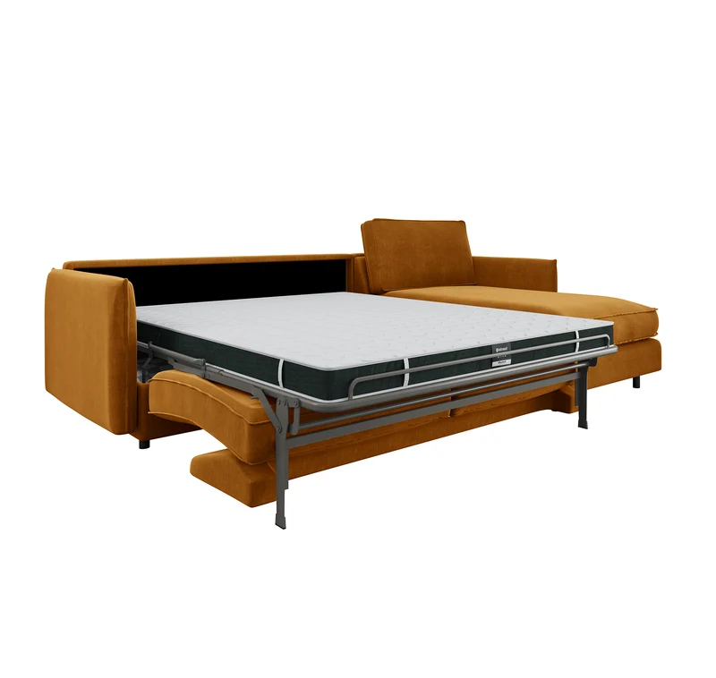 Canapé d'angle droit convertible express ISAKA Velours - Matelas Dunlopillo 140cm