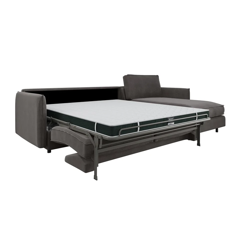 Canapé d'angle droit convertible express ISAKA Velours - Matelas Dunlopillo 140cm