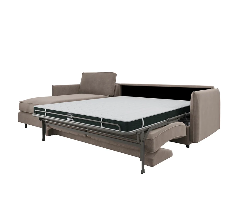 Canapé d'angle gauche convertible express ISAKA Velours - Matelas Dunlopillo 140cm