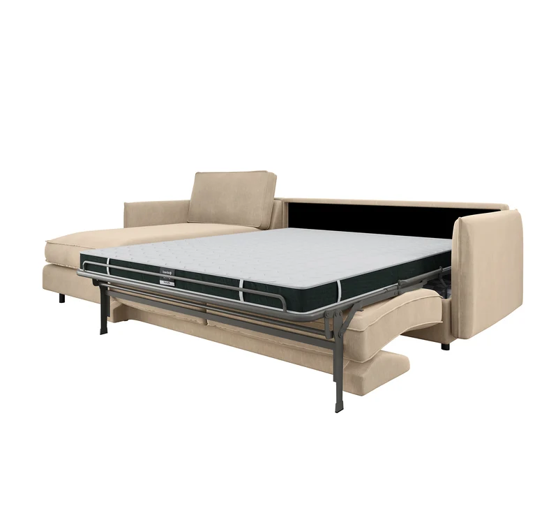 Canapé d'angle gauche convertible express ISAKA Velours - Matelas Dunlopillo 140cm