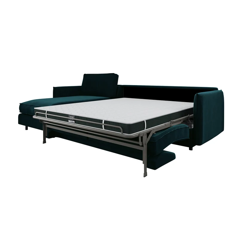 Canapé d'angle gauche convertible express ISAKA Velours - Matelas Dunlopillo 140cm