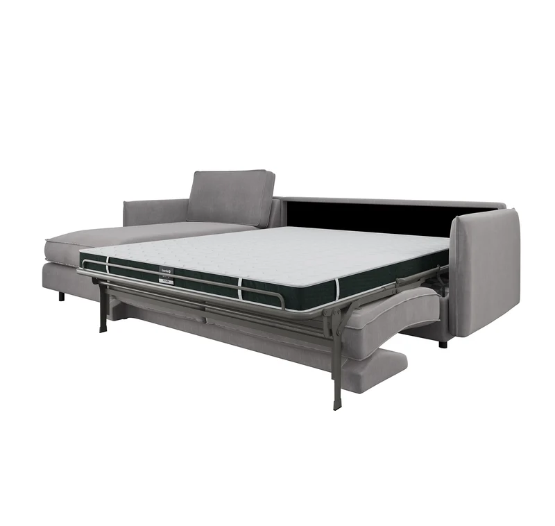 Canapé d'angle gauche convertible express ISAKA Velours - Matelas Dunlopillo 140cm