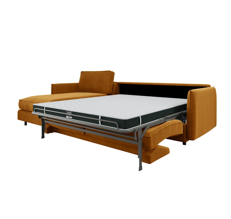 Canapé d'angle gauche convertible express ISAKA Velours - Matelas Dunlopillo 140cm