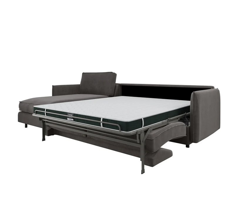 Canapé d'angle gauche convertible express ISAKA Velours - Matelas Dunlopillo 140cm