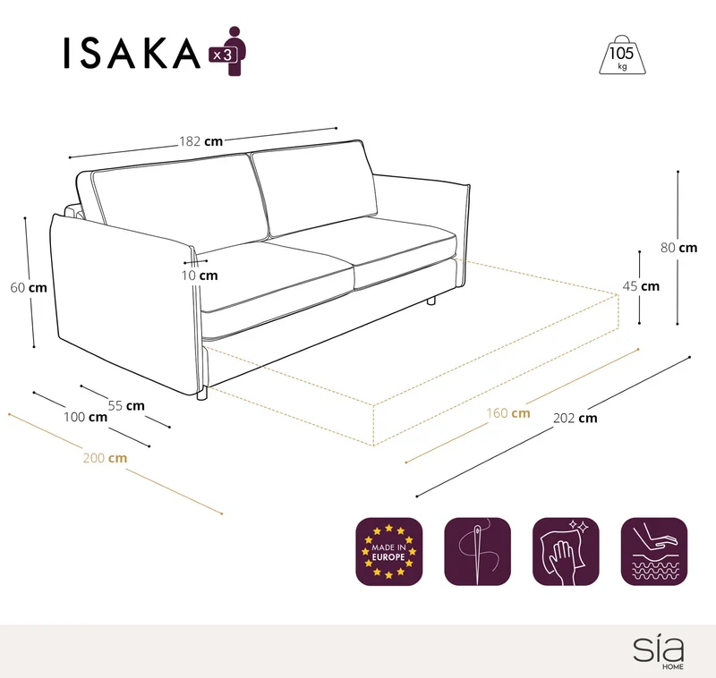 Canapé convertible express ISAKA Velours - Matelas Dunlopillo 160cm