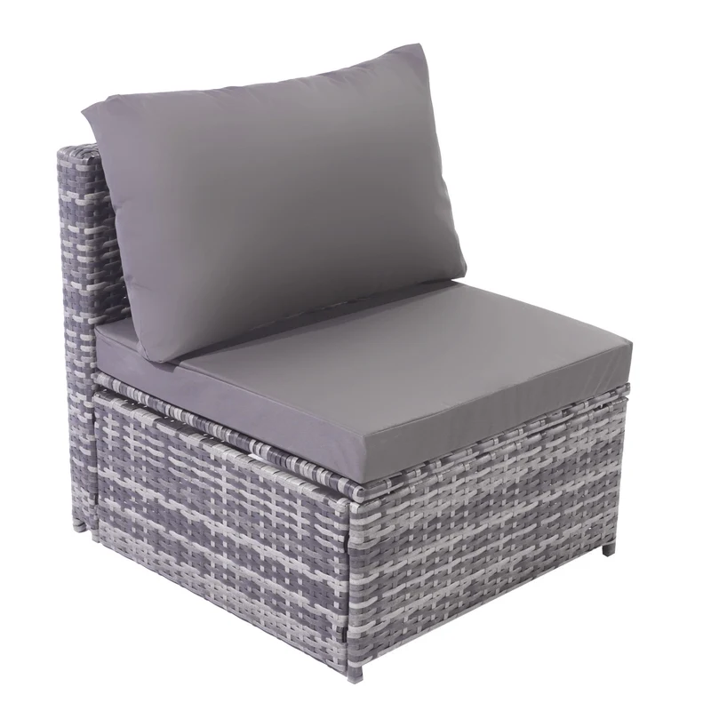Ensemble de salon de jardin, canapé avec auvent amovible, tabouret, fauteuils et table sièges en rotin avec îlot de soleil, gris NIRKAX