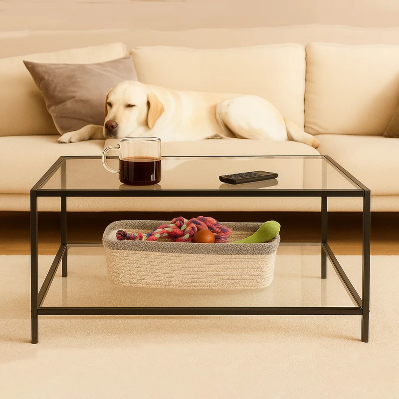 Table basse salon en verre et en métal noir HUDD LMKZ