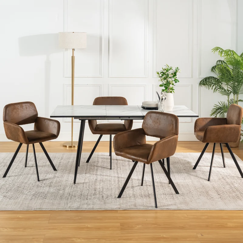 Lot de 4 chaises de salle à manger vintage pivotant tissu suède marron CALIFORNIA KD SUEDE BROWN SWIVEL X2