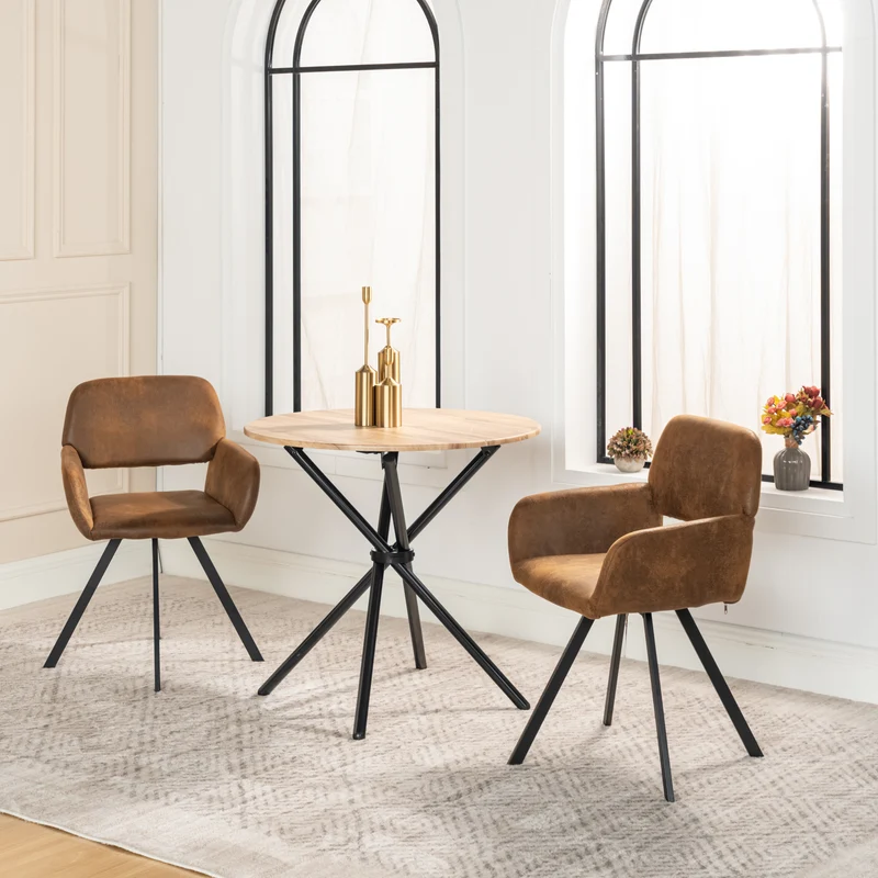 Lot de 4 chaises de salle à manger vintage pivotant tissu suède marron CALIFORNIA KD SUEDE BROWN SWIVEL X2