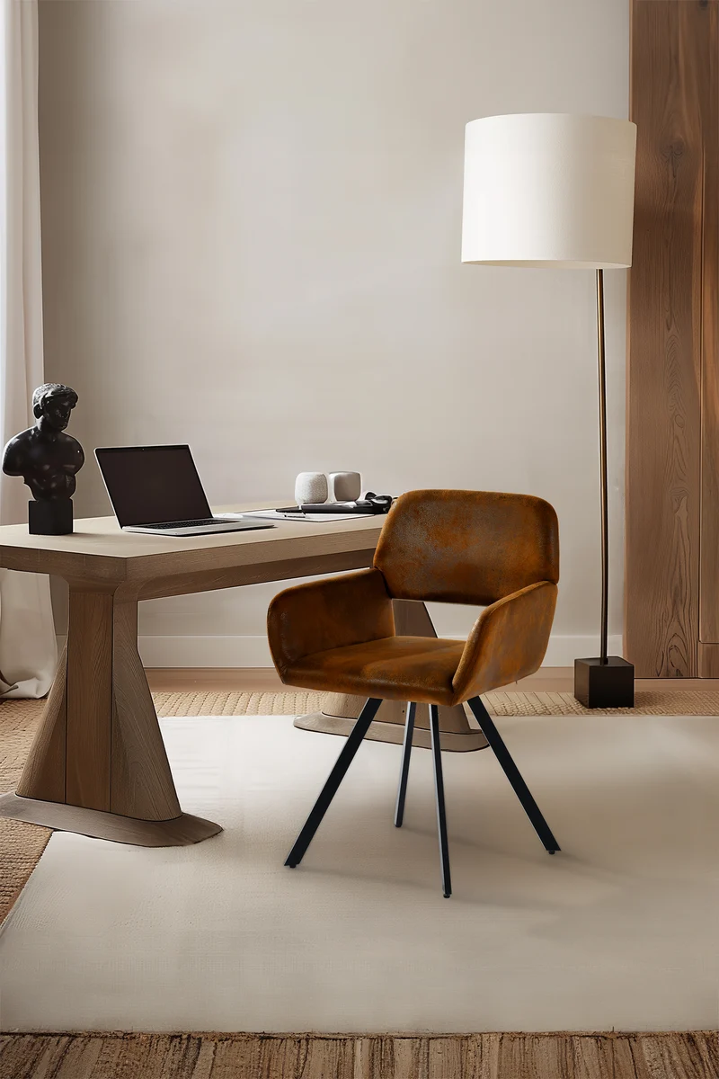 Lot de 2 chaises de salle à manger vintage pivotant tissu suède marron CALIFORNIA KD SUEDE BROWN SWIVEL