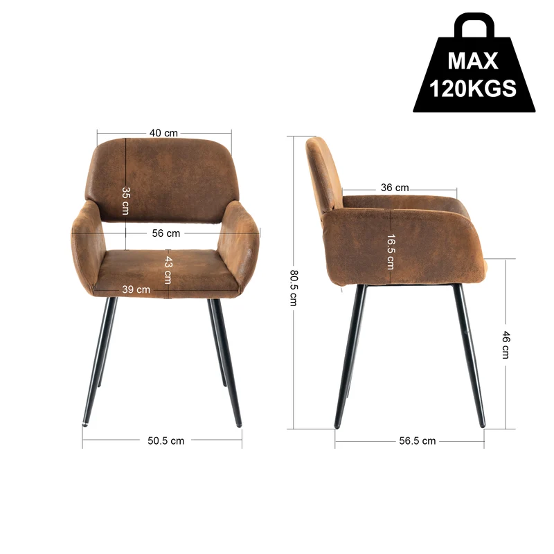 Lot de 2 chaises de salle à manger style industriel tissu marron rétro pieds noirs MAYFAIR SUEDE BROWN
