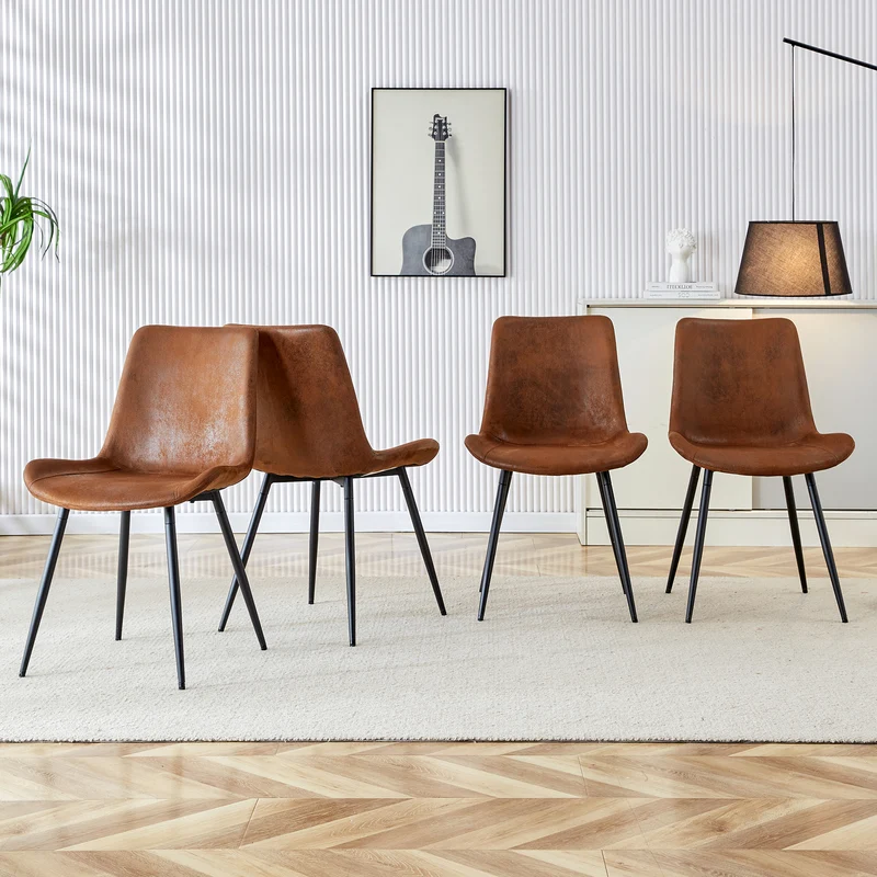 Lot de 4 chaises de salle à manger vintage en tissu respirant marron AETHERLTE
