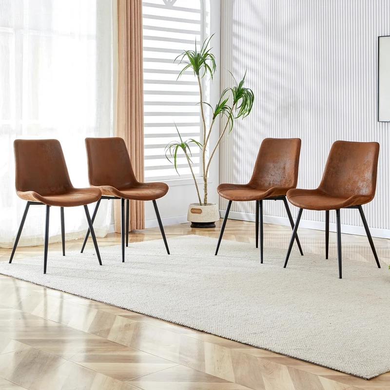 Lot de 4 chaises de salle à manger vintage en tissu respirant marron AETHERLTE