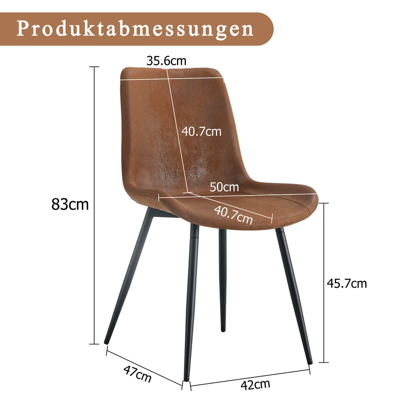 Lot de 4 chaises de salle à manger vintage en tissu respirant marron AETHERLTE