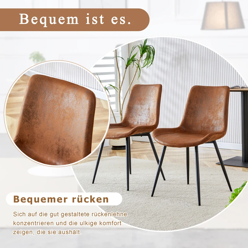 Lot de 4 chaises de salle à manger vintage en tissu respirant marron AETHERLTE