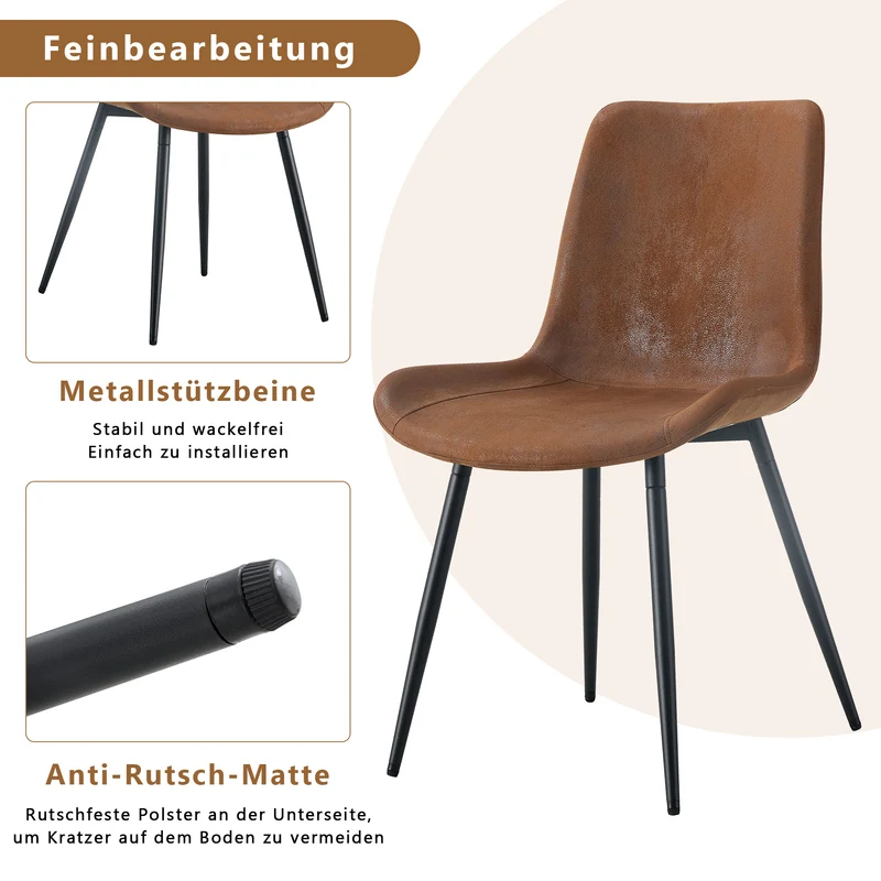 Lot de 4 chaises de salle à manger vintage en tissu respirant marron AETHERLTE