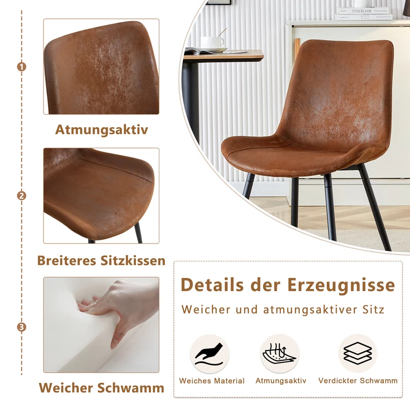 Lot de 4 chaises de salle à manger vintage en tissu respirant marron AETHERLTE