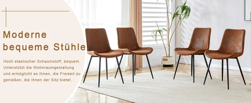 Lot de 4 chaises de salle à manger vintage en tissu respirant marron AETHERLTE