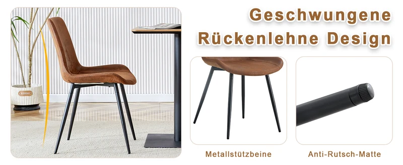 Lot de 4 chaises de salle à manger vintage en tissu respirant marron AETHERLTE