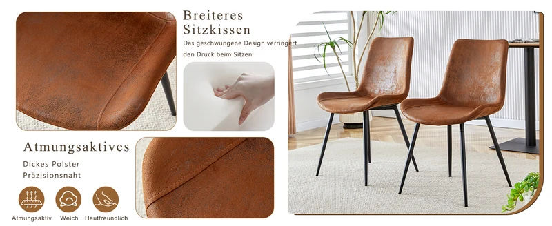 Lot de 4 chaises de salle à manger vintage en tissu respirant marron AETHERLTE