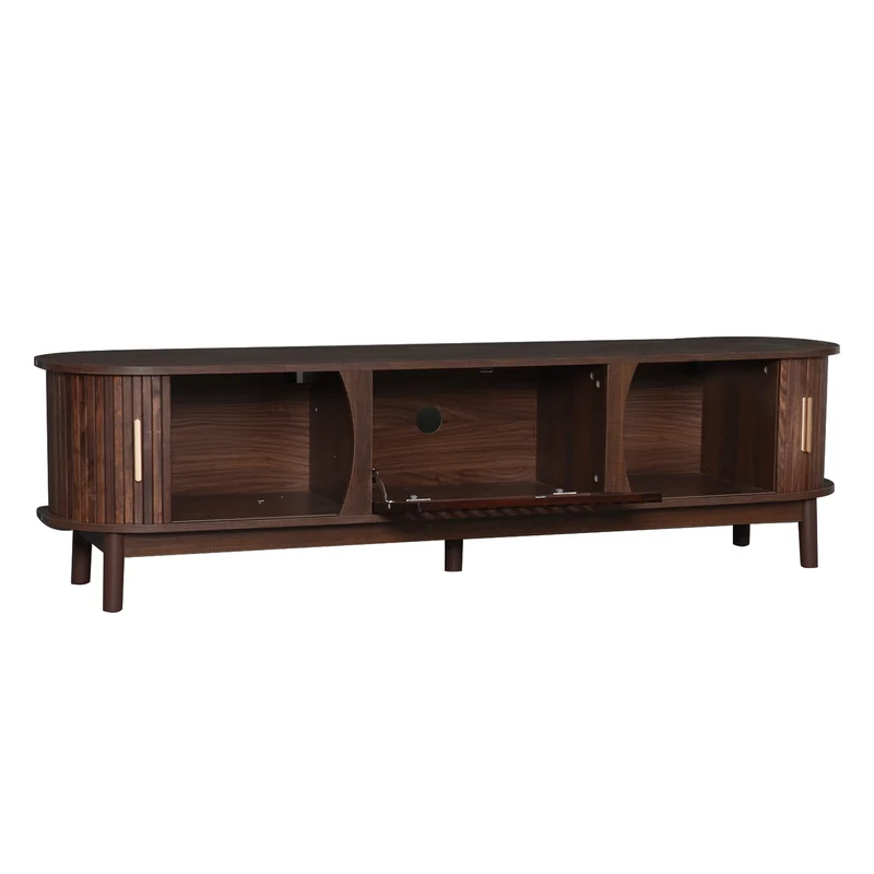 Meuble TV effet bois marron rétro vintage avec portes coulissantes et battantes CEDARWING