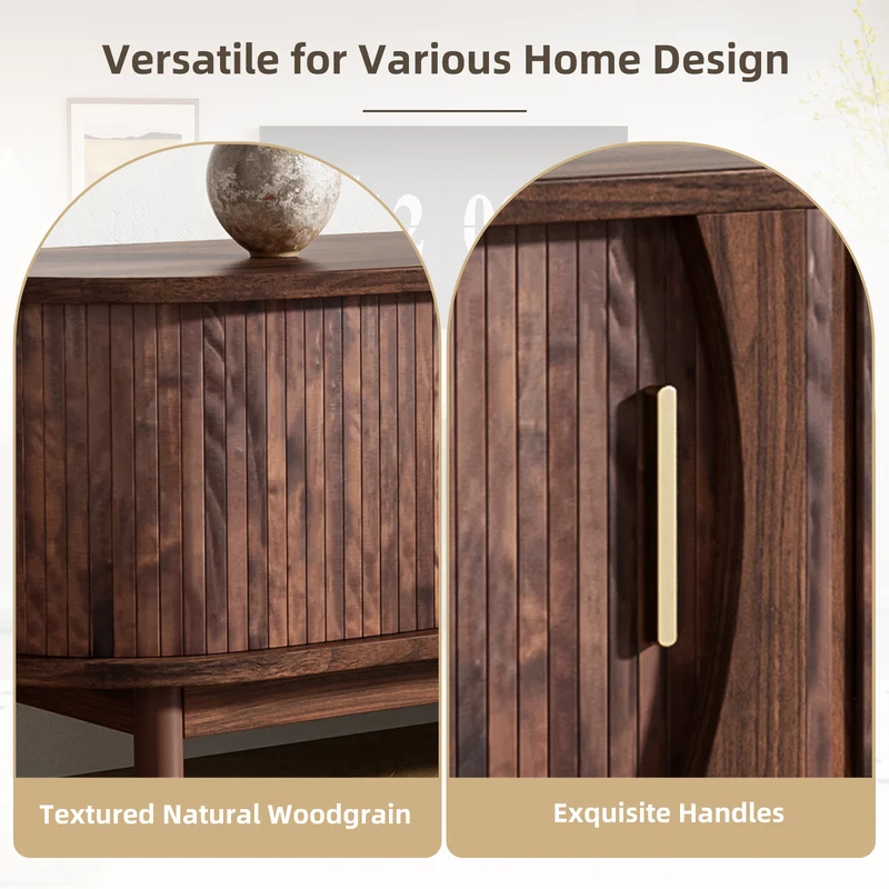 Meuble TV effet bois marron rétro vintage avec portes coulissantes et battantes CEDARWING