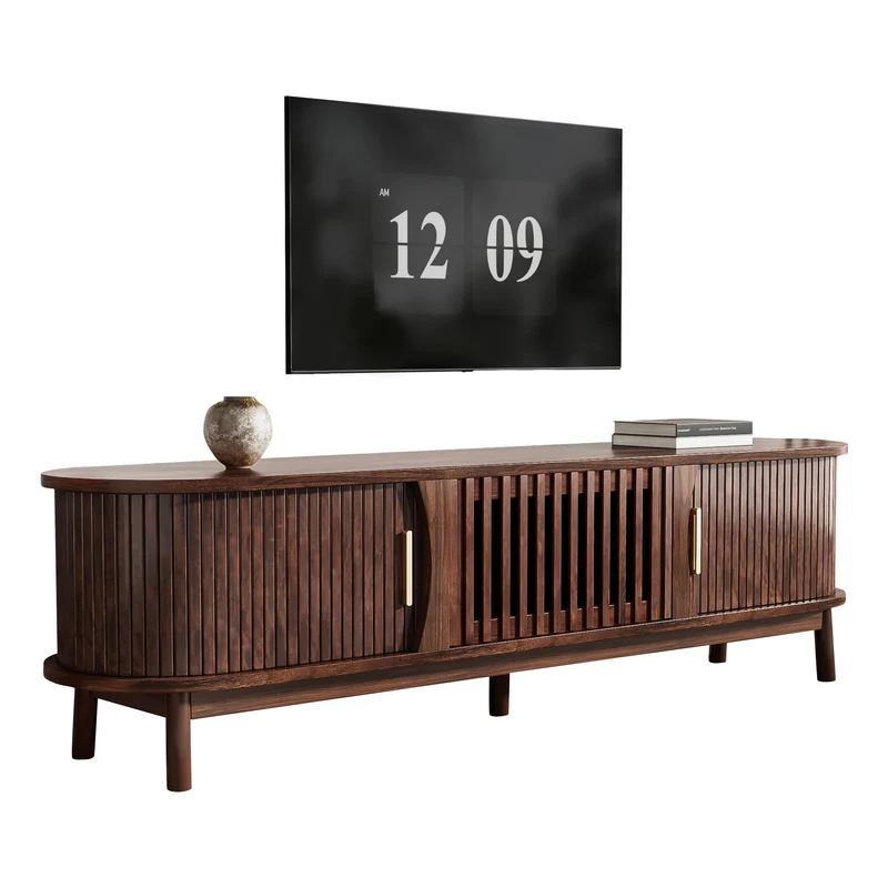 Meuble TV effet bois marron rétro vintage avec portes coulissantes et battantes CEDARWING
