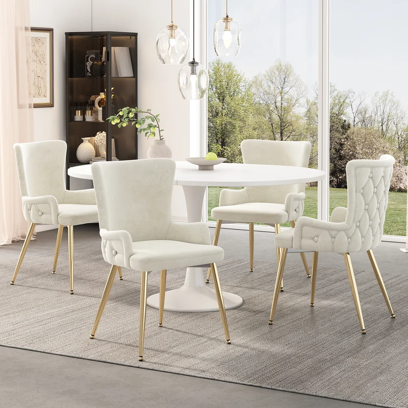 Lot de 2 chaises de salle à manger en velours beige pieds dorés CRORQREONS BEIGE G