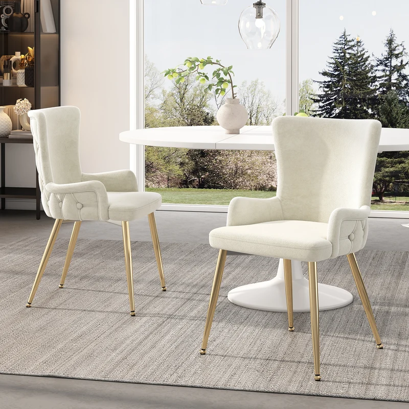 Lot de 2 chaises de salle à manger en velours beige pieds dorés CRORQREONS BEIGE G